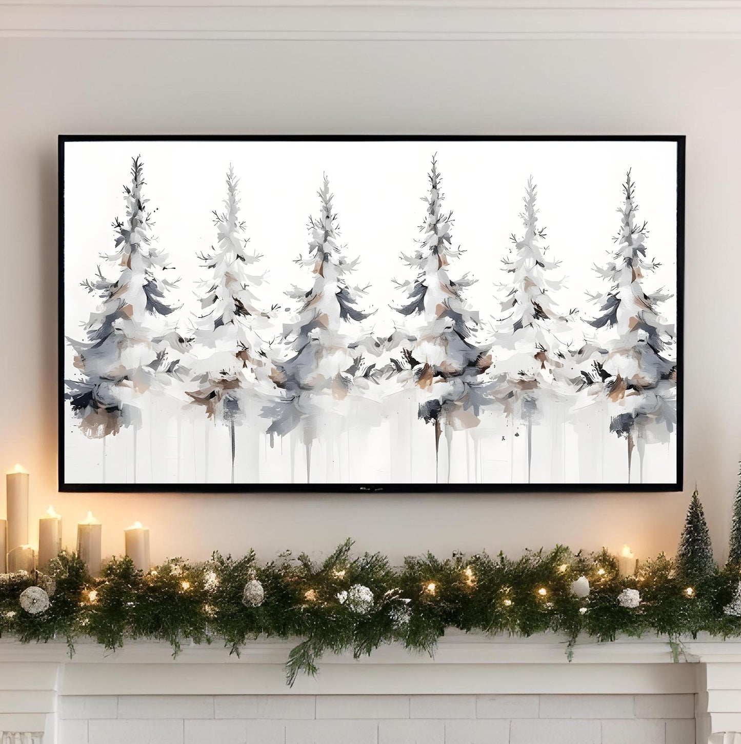 Christmas Tree TV Frame Art Instant Download White Forest Tree Wall Art Christmas Frame TV Art Winter Christmas Samsung TV Art Digital Art