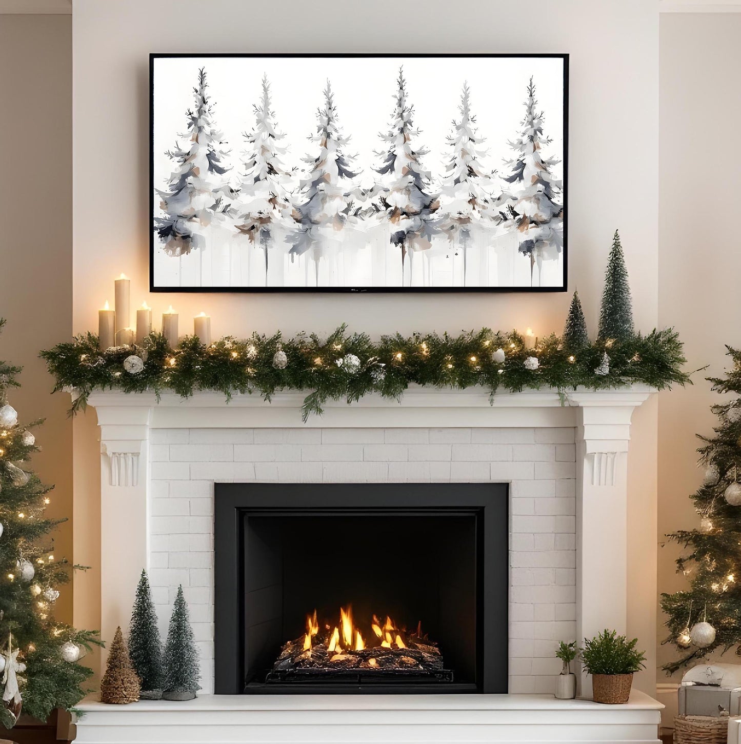 Christmas Tree TV Frame Art Instant Download White Forest Tree Wall Art Christmas Frame TV Art Winter Christmas Samsung TV Art Digital Art