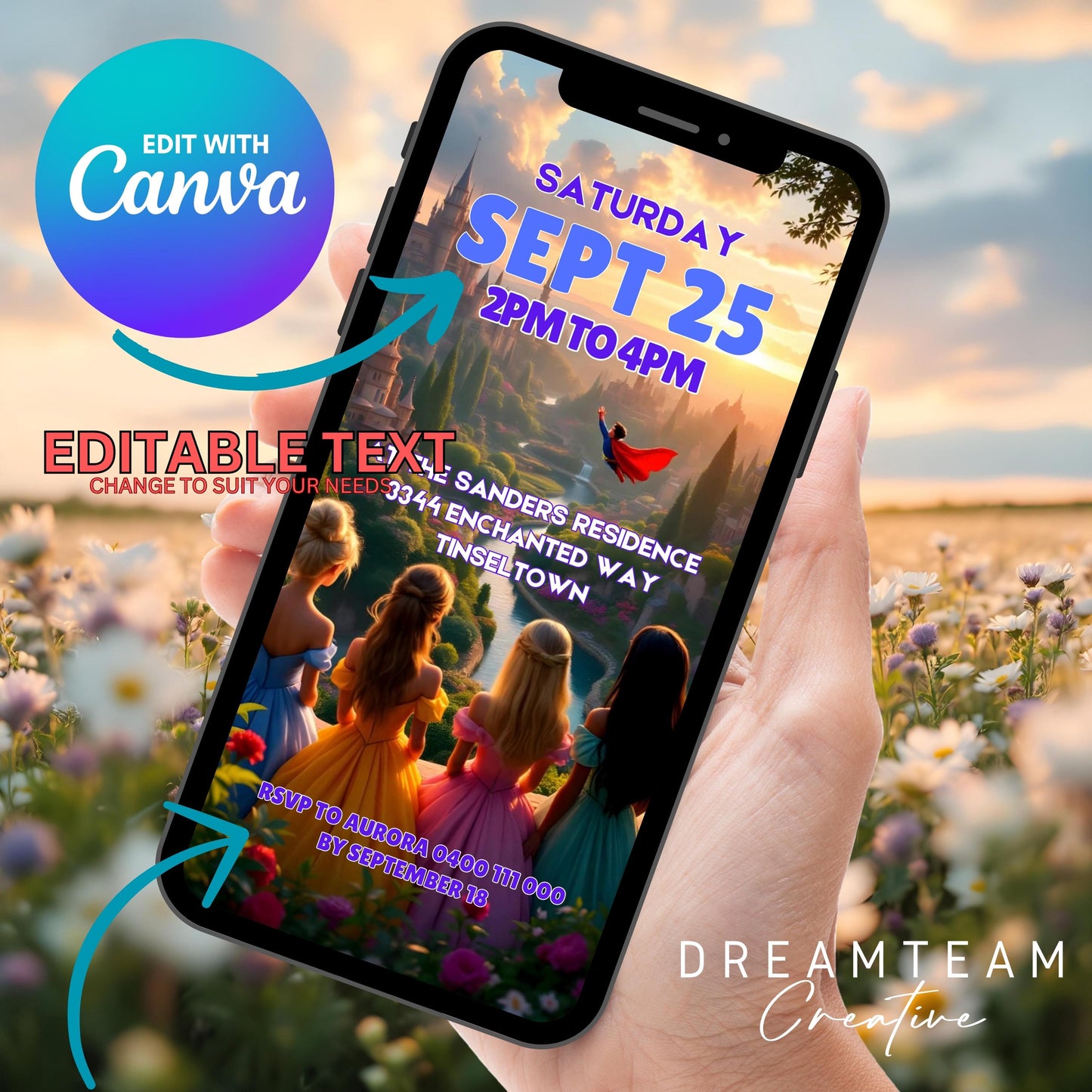 Princess Superhero Video Invitation Digital Princess Superhero Sibling Birthday Video Invite Animated Joint Birthday Video Invitation MP4