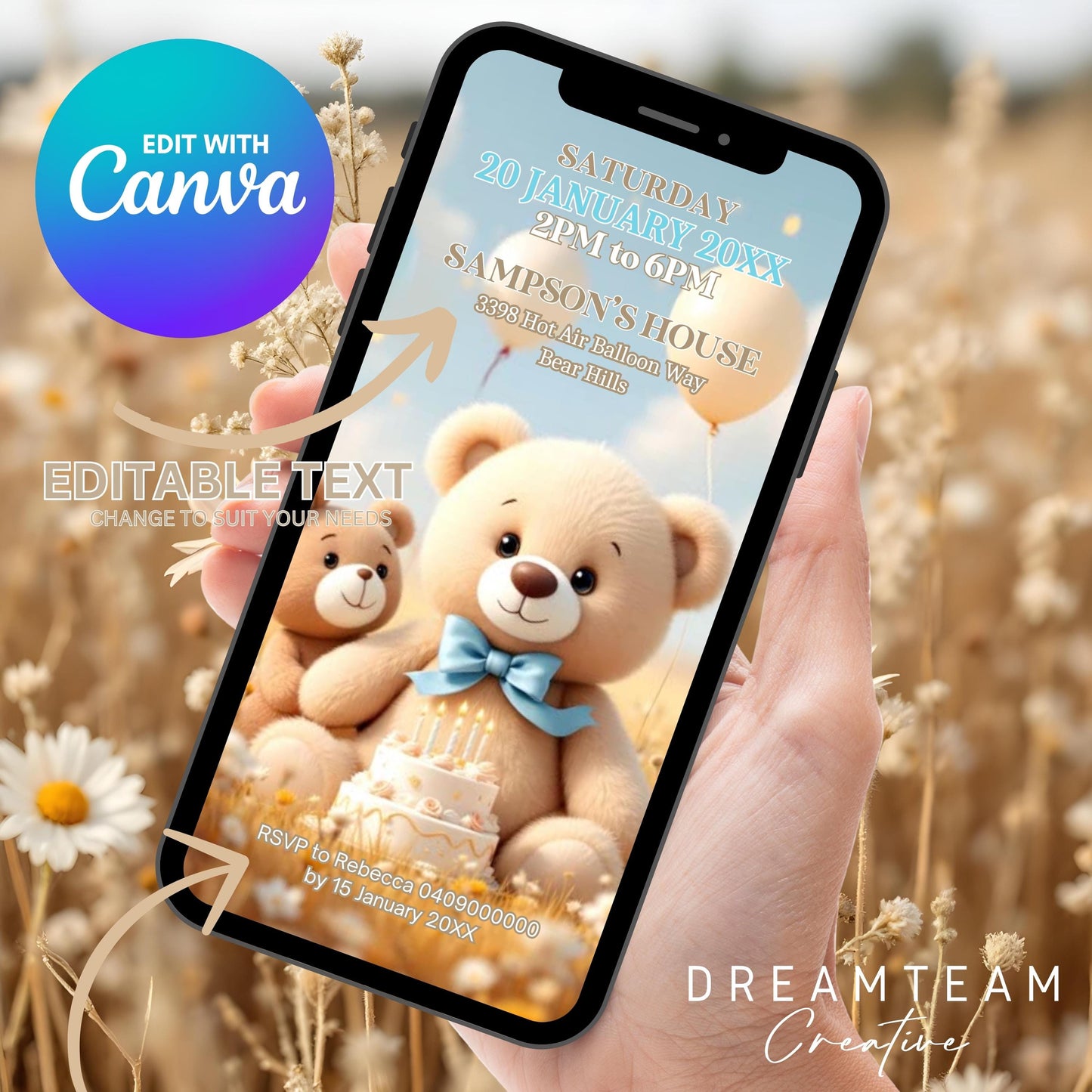 TEDDY BEAR Invitation Teddy Bear Birthday Video Invitation Digital Beary First Birthday Video Invite Animated Teddy Bear Video Evite MP4