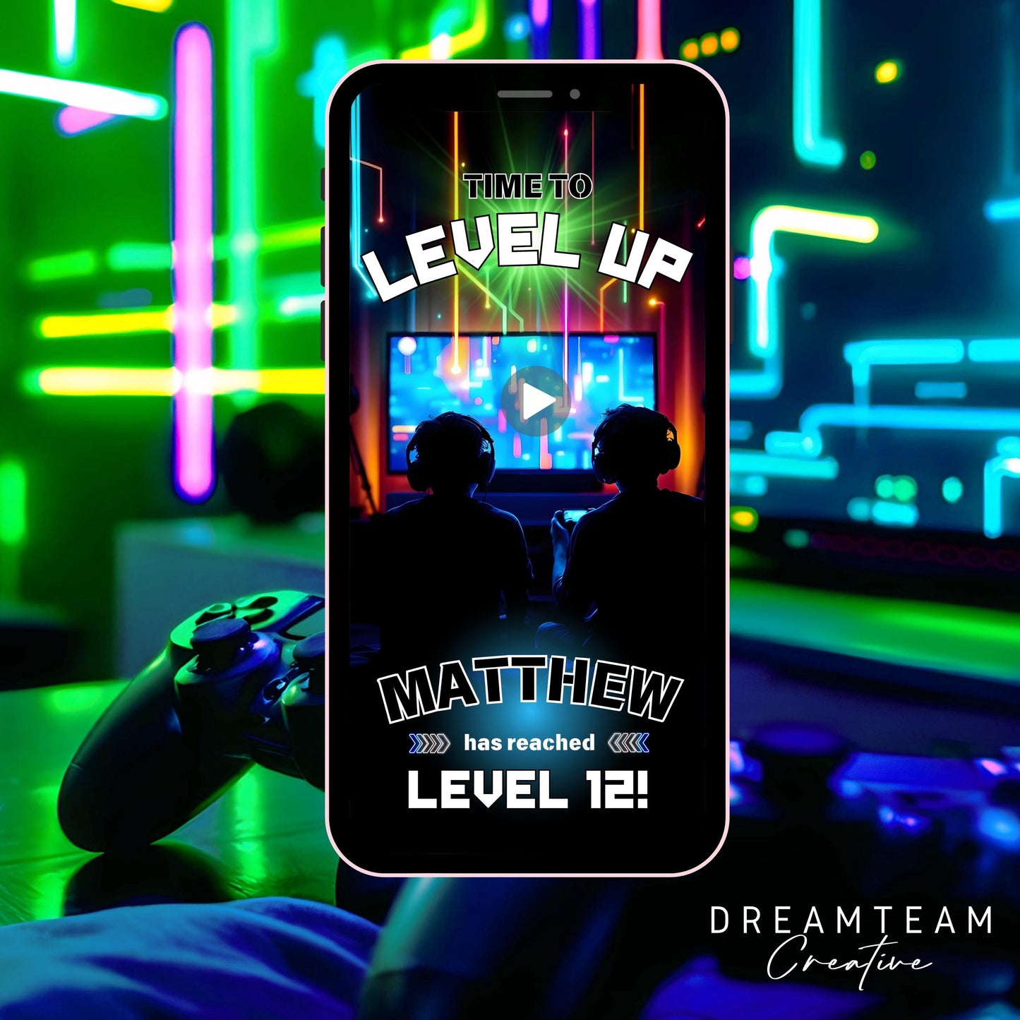 Video Game Birthday Video Invitation Digital Neon Boy Game Party Evite Animated Video Gamer Invitation Video Game Video Invitation Evite MP4