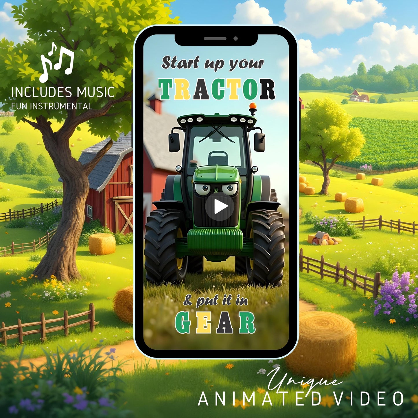 TRACTOR VIDEO Invitation Digital Tractor Birthday Video Invite Animated Farm Birthday Video Invitation Tractor Party Evite Green Tractor MP4