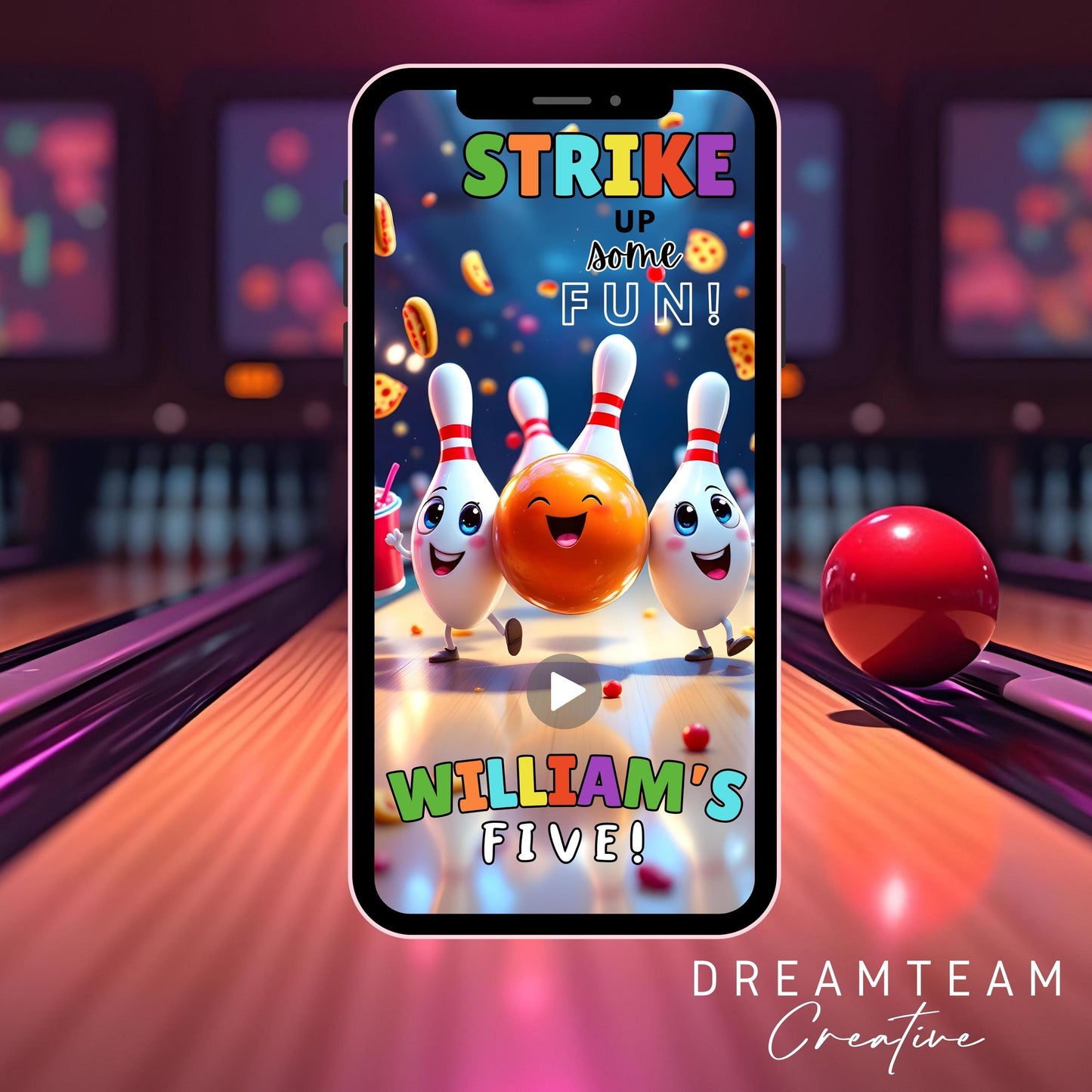 BOWLING BIRTHDAY Invitation Video Bowling Party Video Invitation Animated Bowling Pizza Party Bowling Video Invitation Bowling Evite MP4