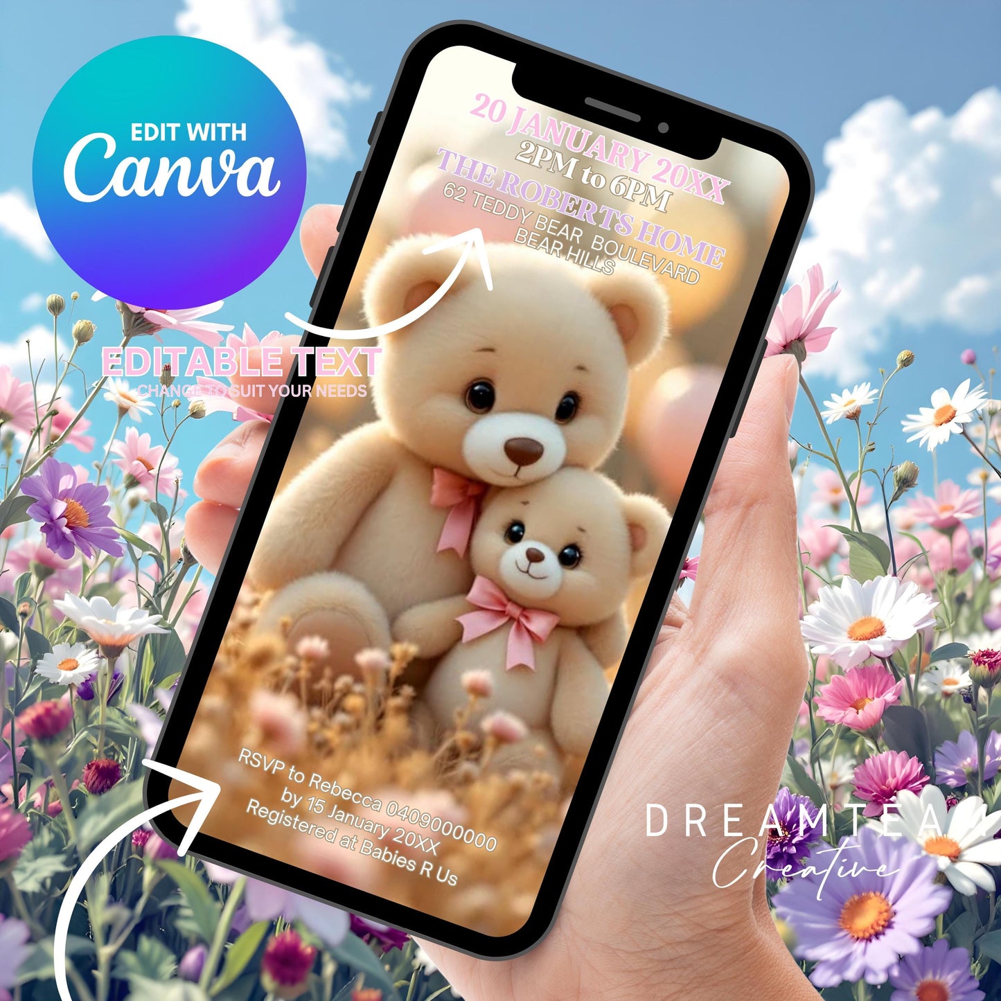 TEDDY BEAR Baby Shower Invitation Girl Teddy Bear Video Invitation Bearly Wait Baby Shower Video Invitation Bear Video Teddy Bear Evite MP4