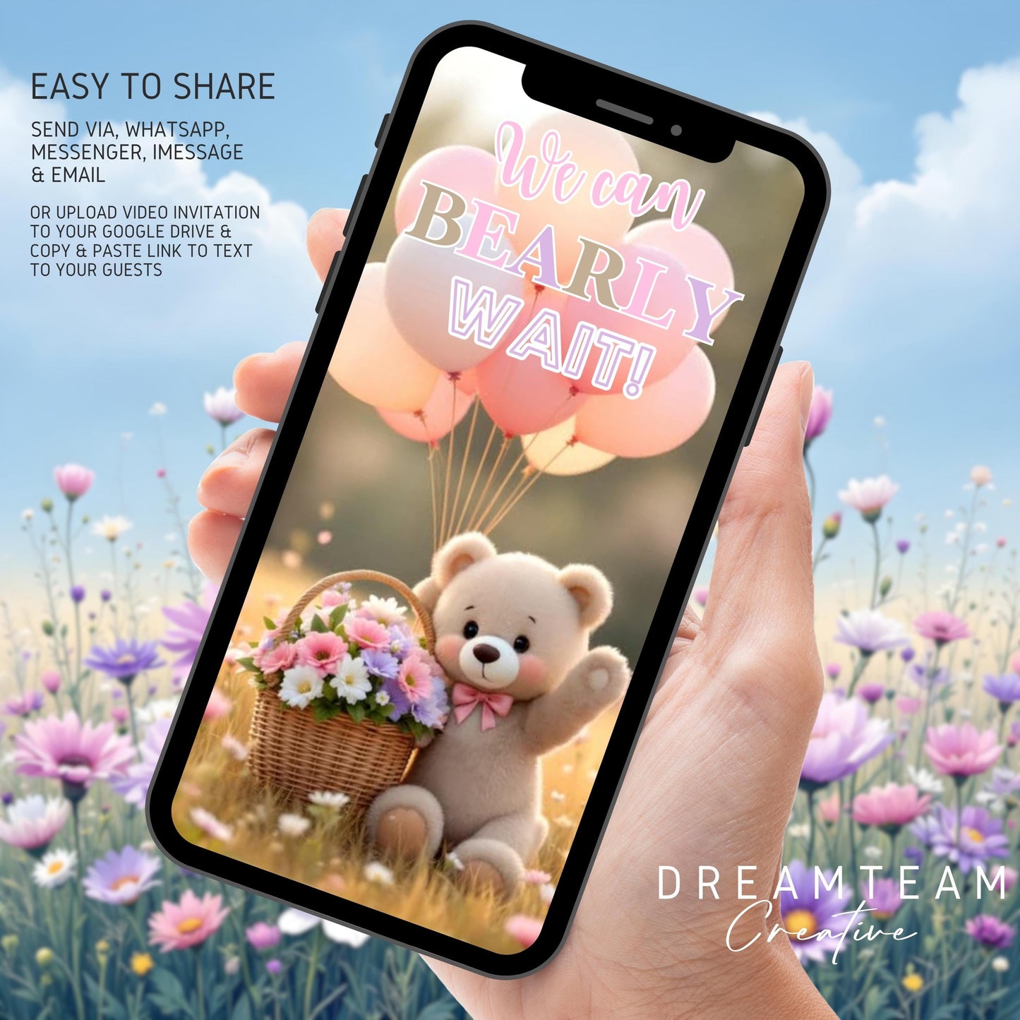 TEDDY BEAR Baby Shower Invitation Girl Teddy Bear Video Invitation Bearly Wait Baby Shower Video Invitation Bear Video Teddy Bear Evite MP4