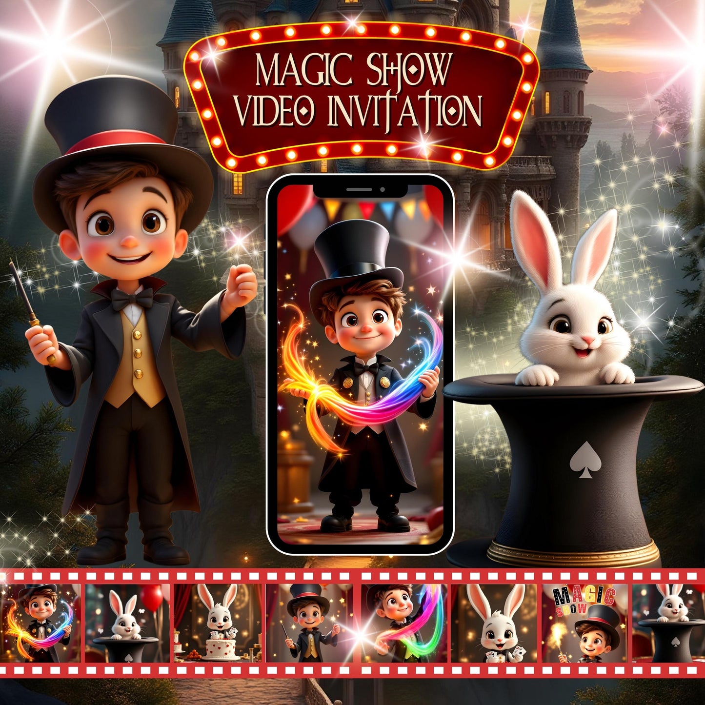MAGIC PARTY Video Invitation Digital Magic Show Birthday Video Invite Animated Magic Invitation Magic Evite Magician Party Video Magic MP4