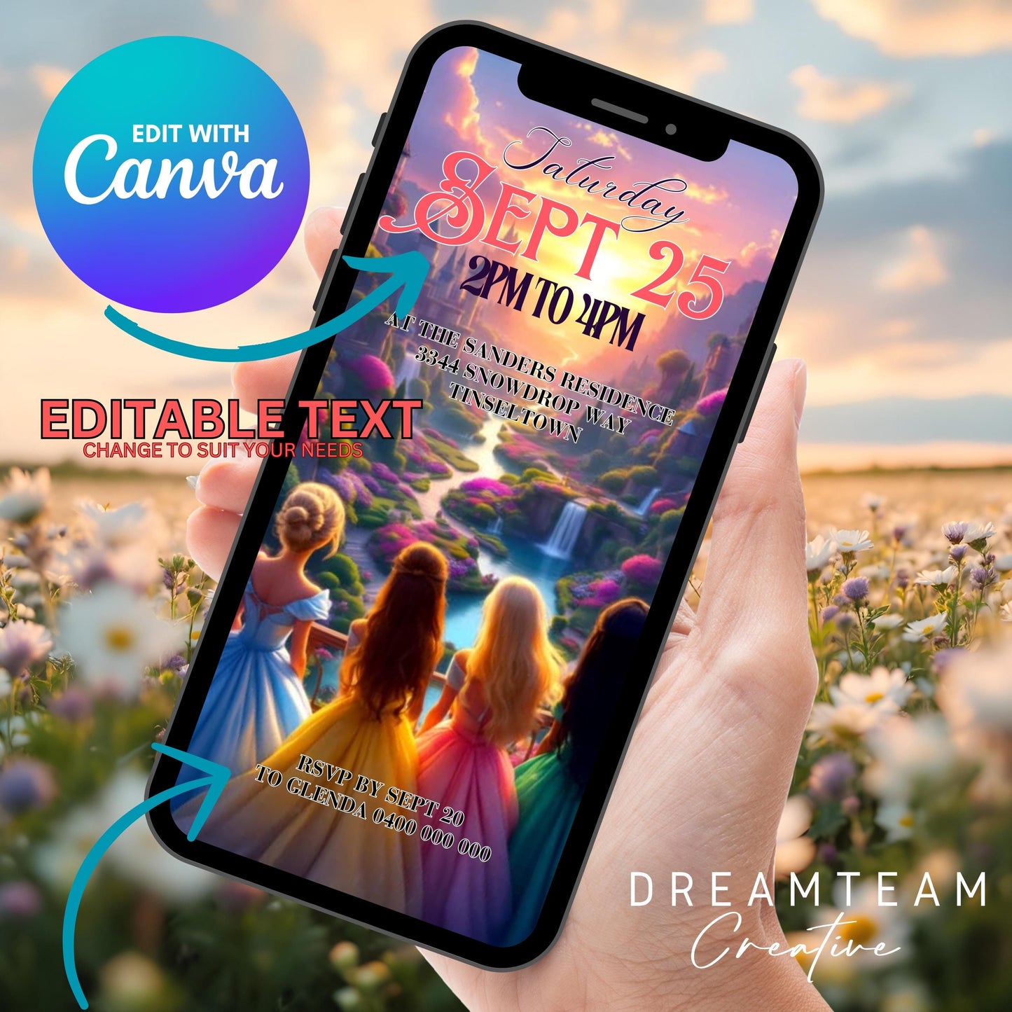 Princess Video Invitation Digital Princess Birthday Video Invite Animated Princess Evite Princess Invitation Princess Party Video Evite MP4