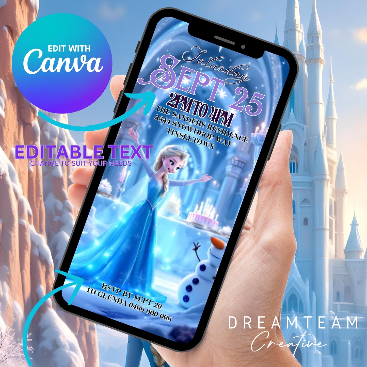 FROZEN Birthday Video Invitation Digital Princess Elsa Birthday Video Invite Animated Olaf and Princess Elsa Evite Olaf Video Invitation MP4