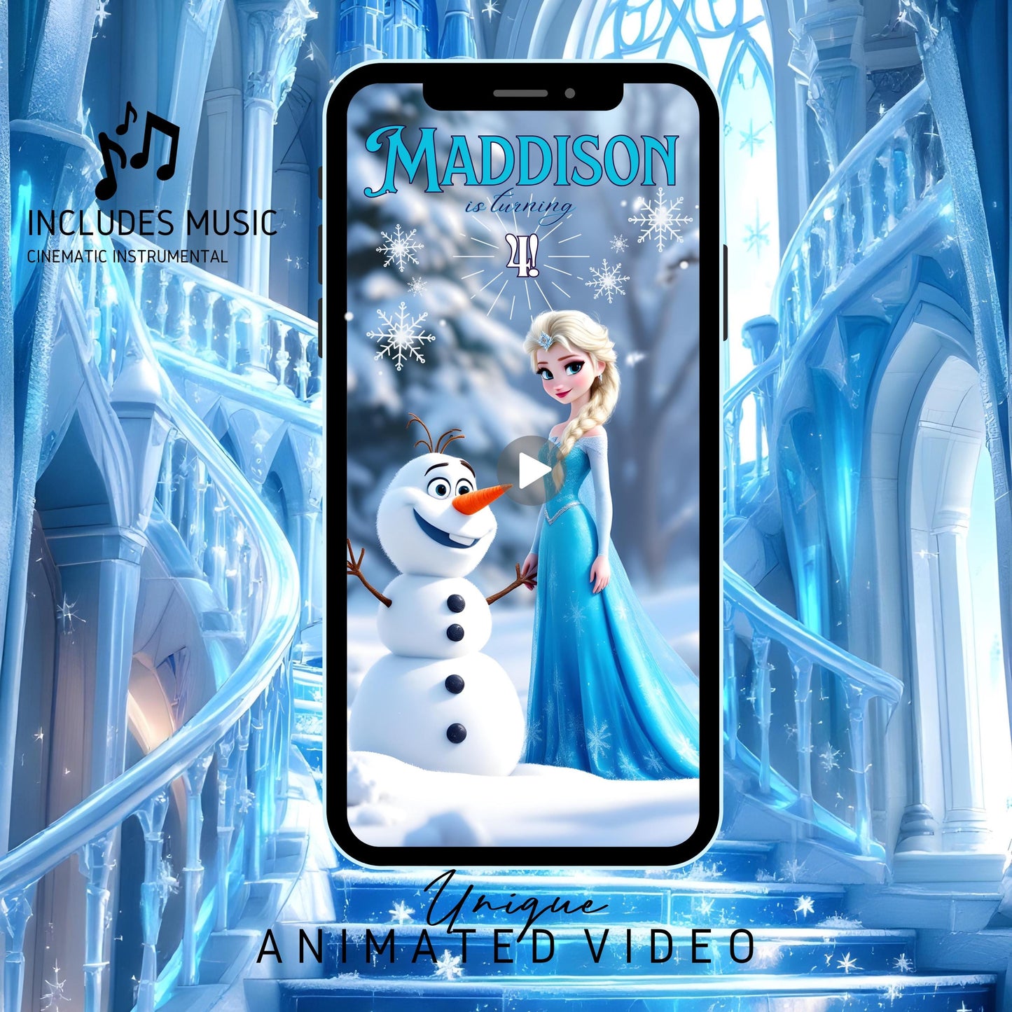 FROZEN Birthday Video Invitation Digital Princess Elsa Birthday Video Invite Animated Olaf and Princess Elsa Evite Olaf Video Invitation MP4