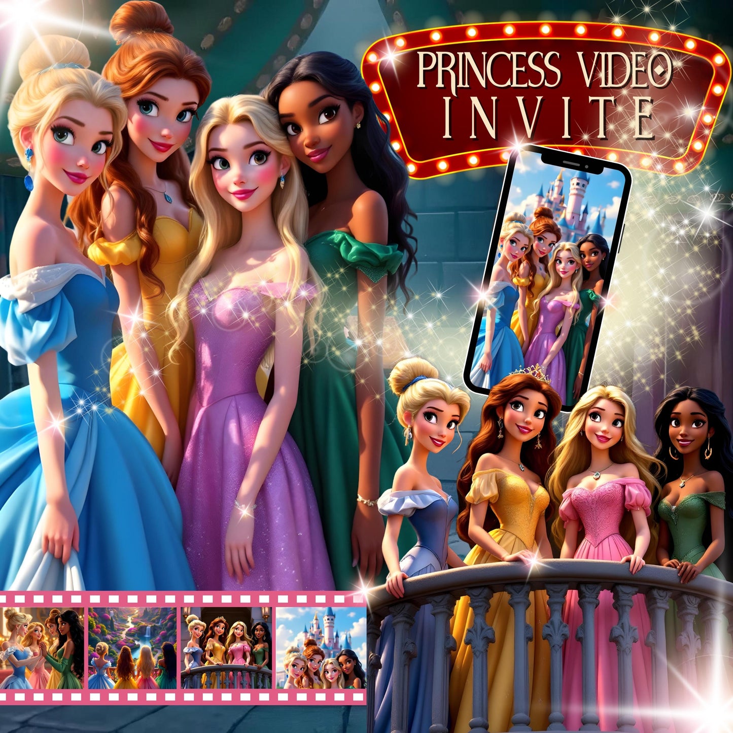 PRINCESS Birthday Video Invitation Digital Princess Birthday Video Invite Animated Princess Evite Princess Birthday Party Video Evite MP4