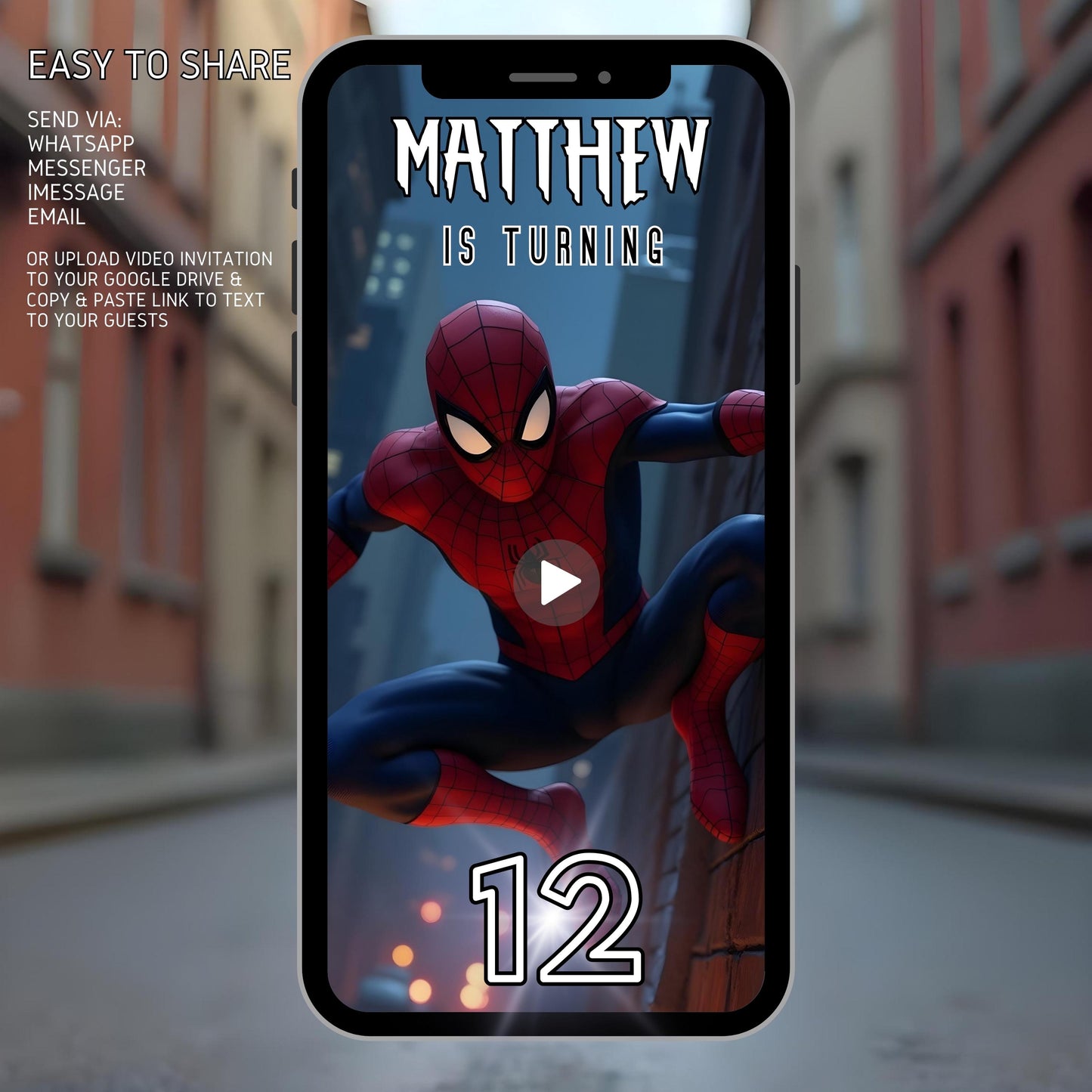 SPIDERMAN Birthday Video Invitation Digital Spiderman Party Video Invite Animated Spider man Evite Editable Spiderman Party Video Evite MP4