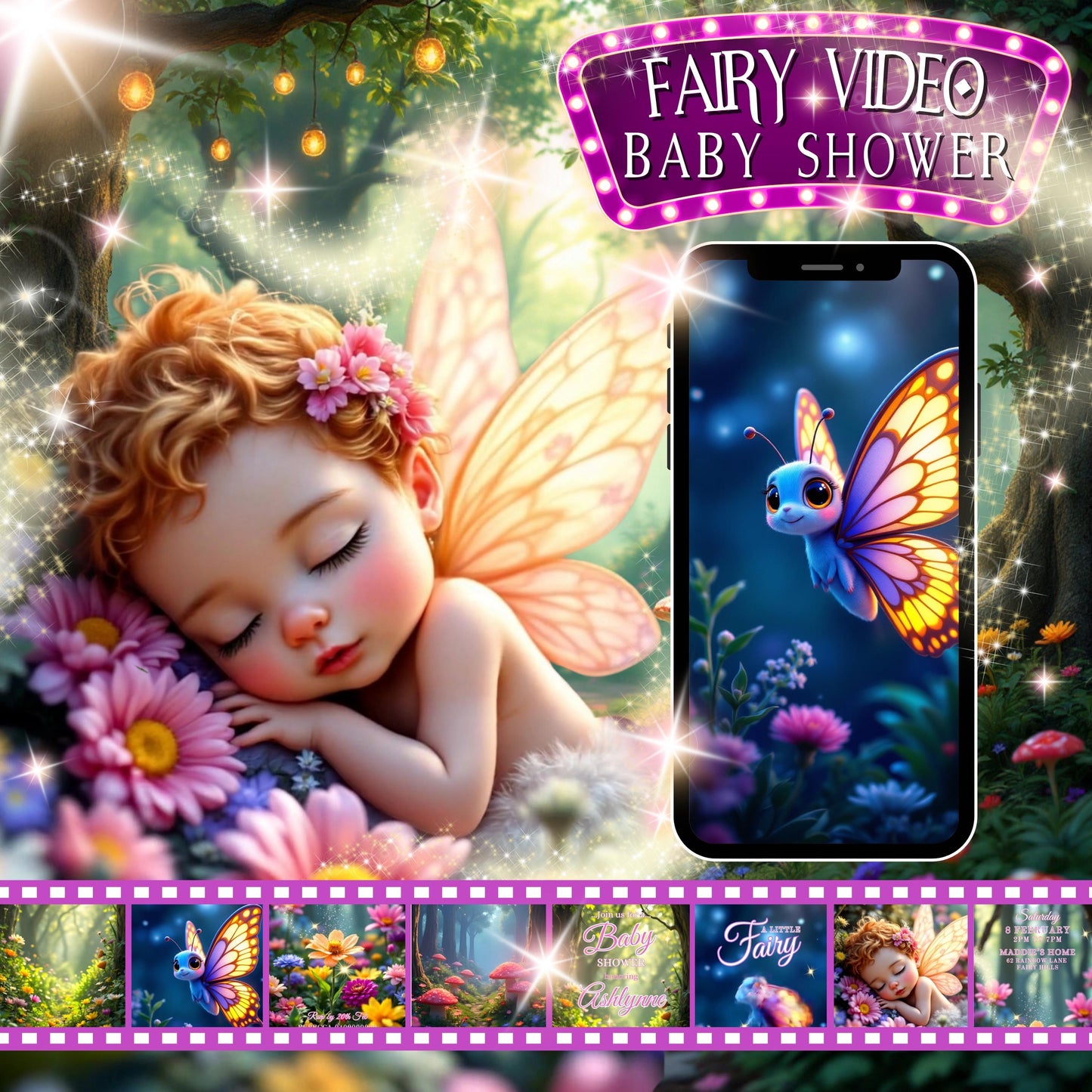 FAIRY BABY SHOWER Video Invitation Digital Butterfly Baby Shower Video Invite Animated Fairy Baby Shower Evite Garden Fairy Baby Shower