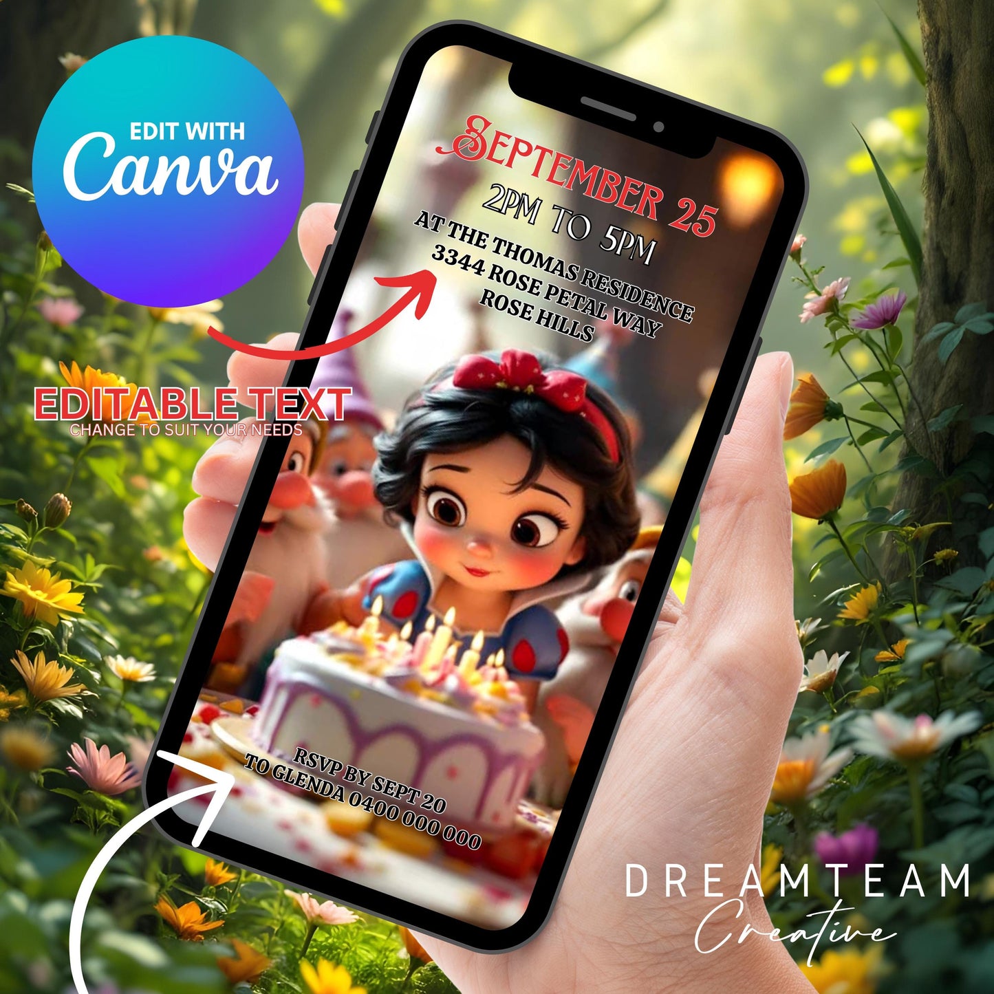 SNOW WHITE Birthday Video Invitation Digital Snow White Birthday Video Invite Princess Invitation Video Princess Snow White Baby Evite MP4