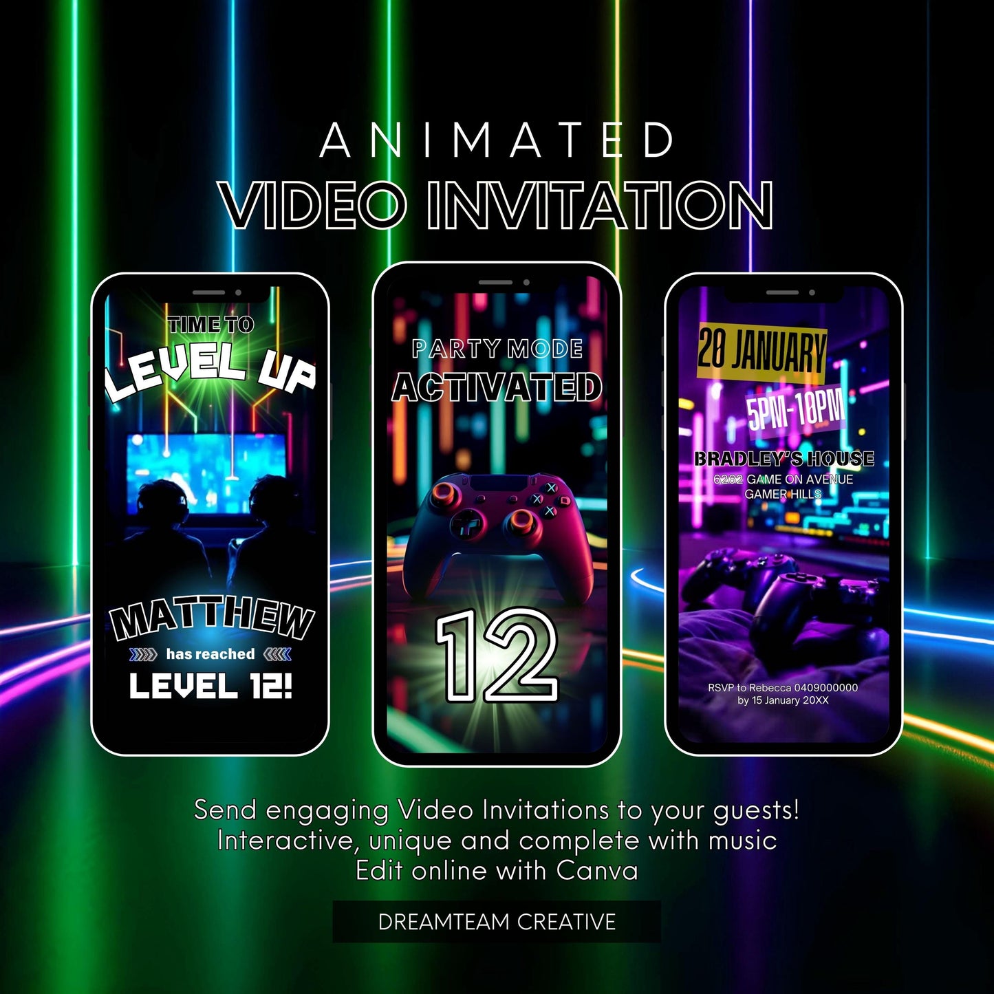 Video Game Birthday Video Invitation Digital Neon Boy Game Party Evite Animated Video Gamer Invitation Video Game Video Invitation Evite MP4