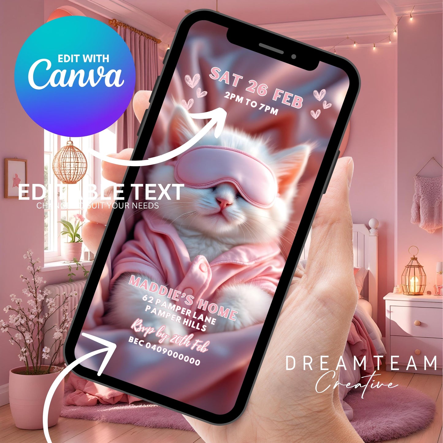 SPA PARTY VIDEO Invitation Digital Spa Sleepover Birthday Video Invitation Animated Cat Spa Party Evite Pamper Party Video Invitation MP4
