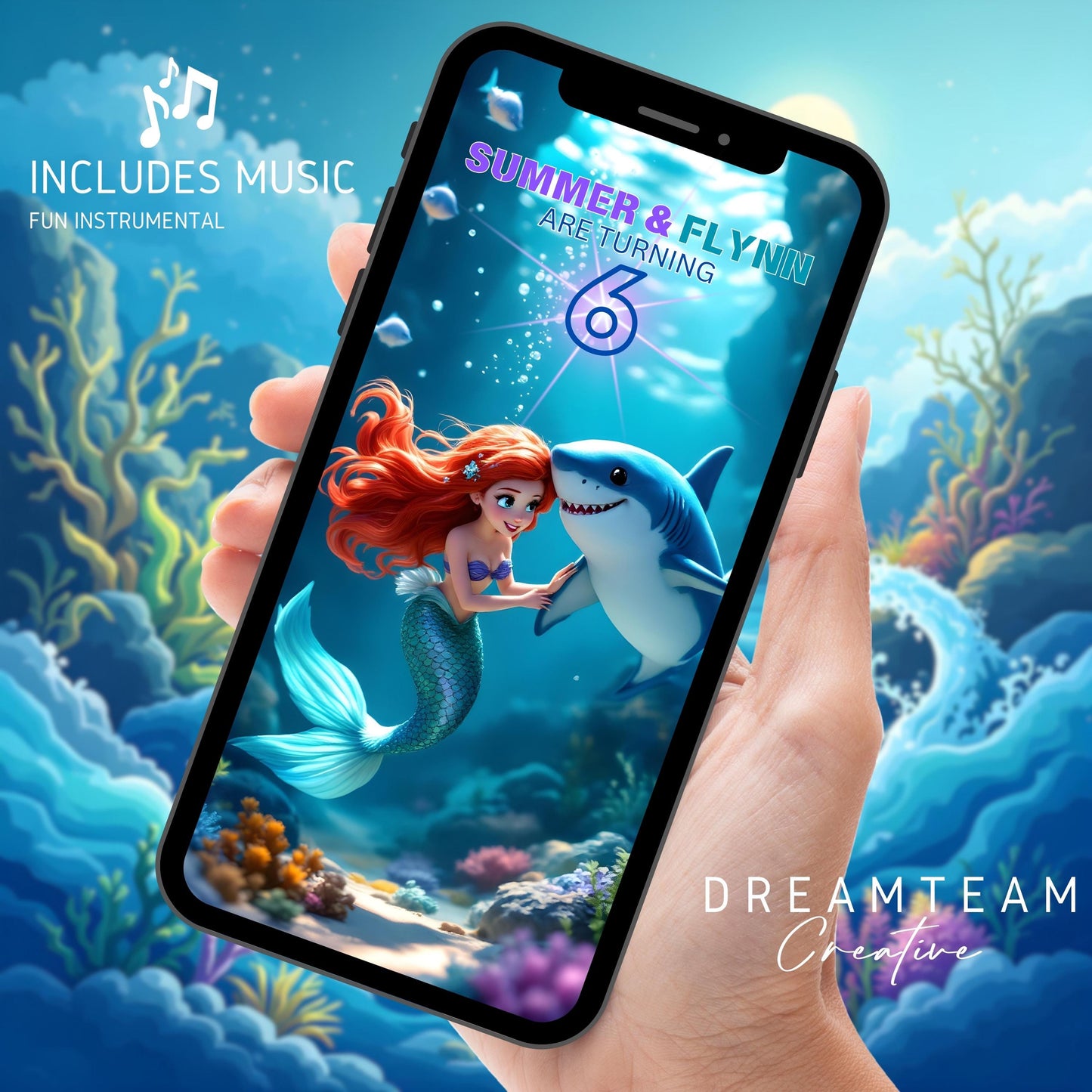 Mermaid Shark Video Invitation Digital Mermaid Shark Birthday Video Invite Animated Shark Mermaid Evite Sibling Mermaid Shark Party MP4