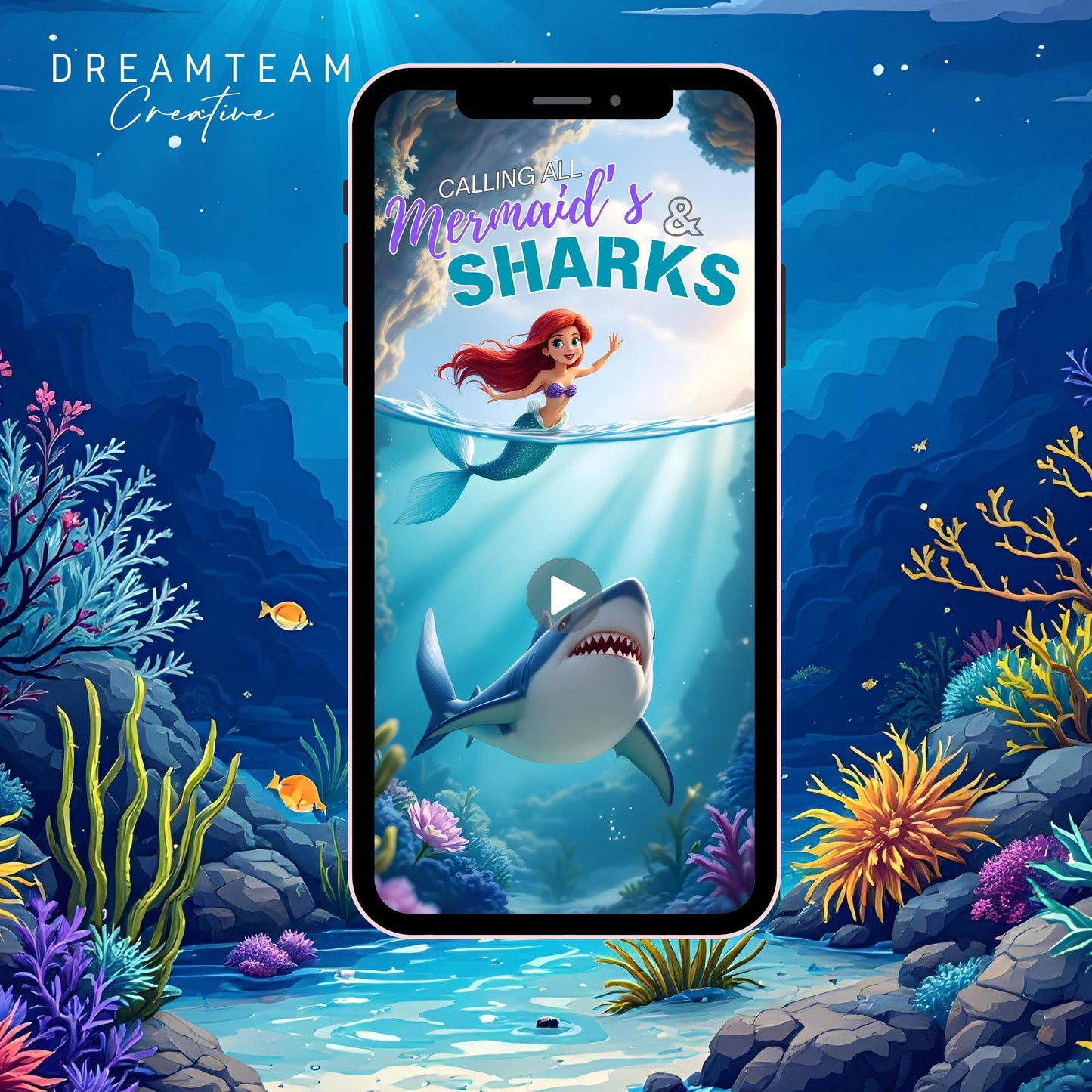 Mermaid Shark Video Invitation Digital Mermaid Shark Birthday Video Invite Animated Shark Mermaid Evite Sibling Mermaid Shark Party MP4