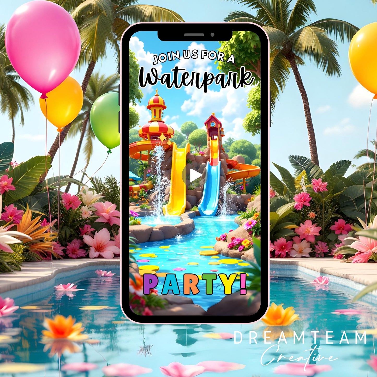 WATERPARK PARTY Invitation Waterpark Birthday Video Invitation Pool Party Video Invite Animated Waterslide Invite Girl Waterpark Evite MP4