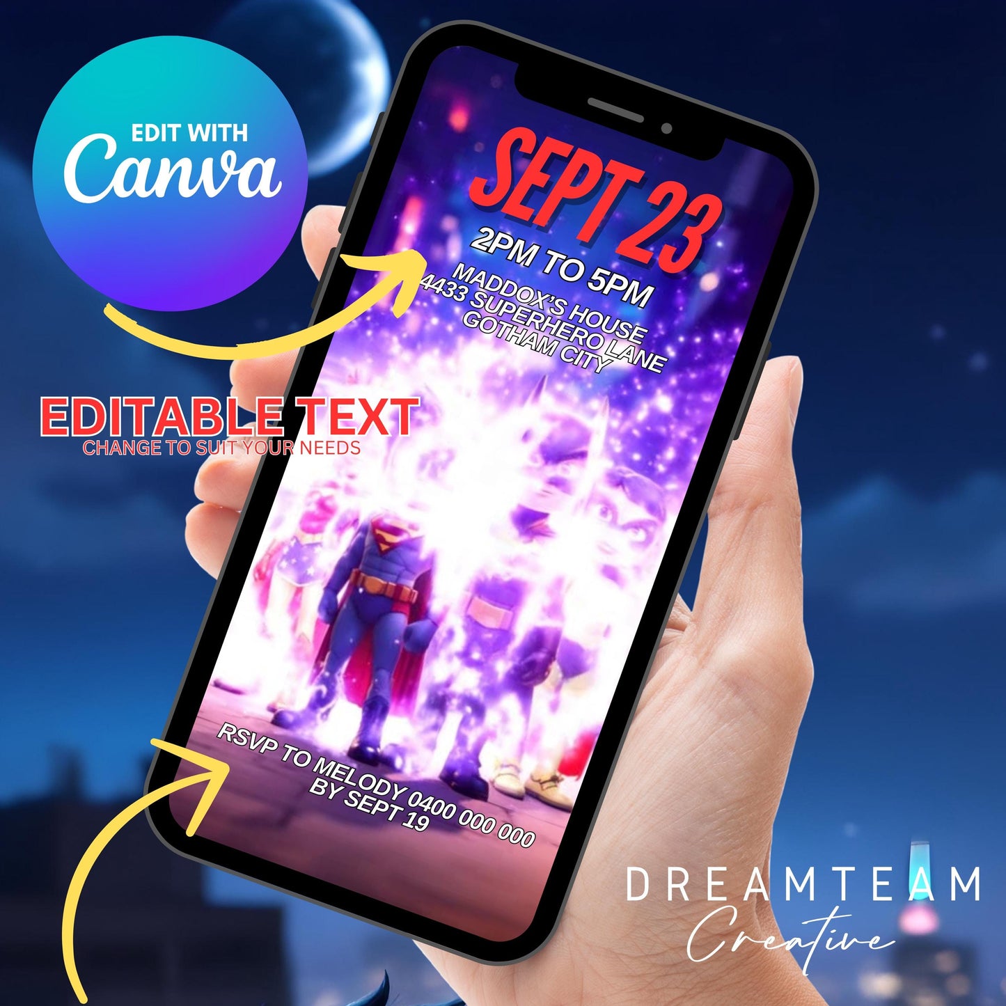 SUPERHERO Birthday Video Invitation Digital Superhero Party Video Invite Animated Superhero Evite Superhero Villain Party Video Evite MP4
