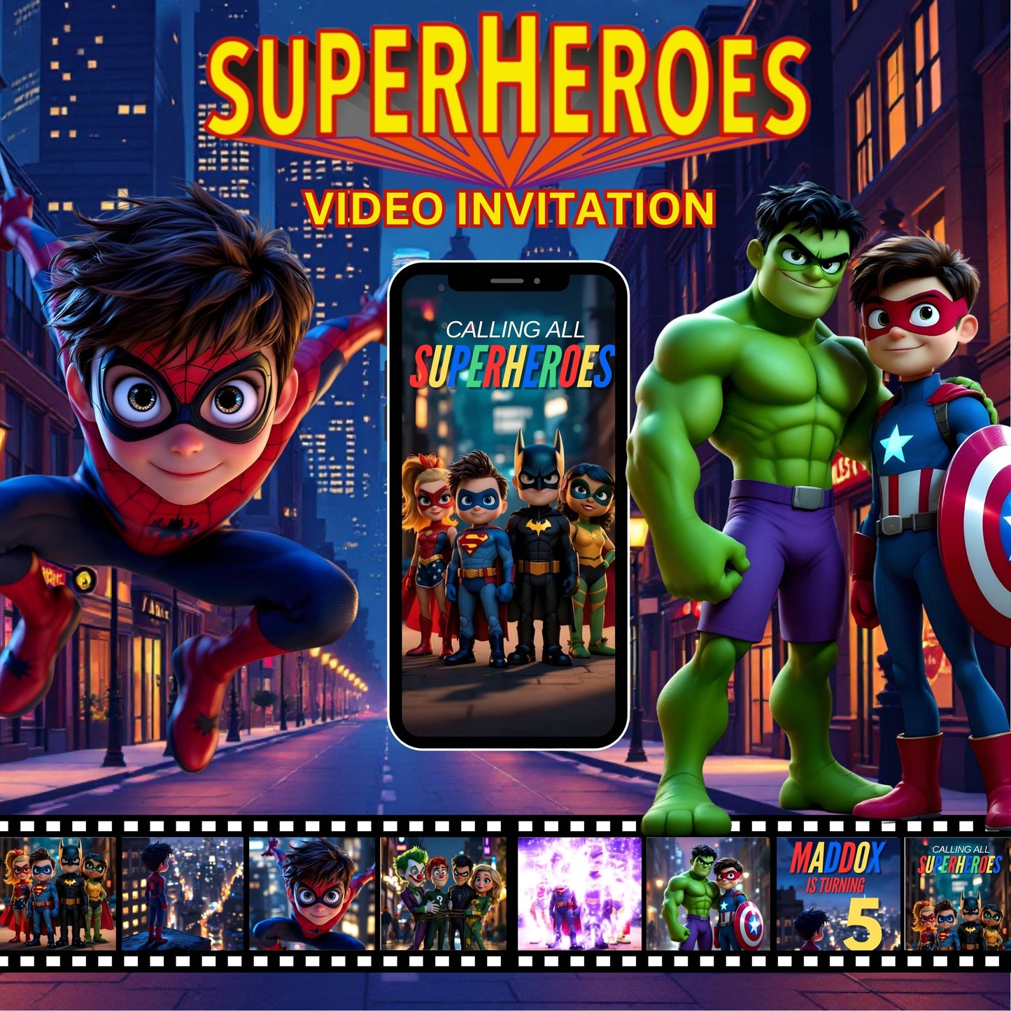 SUPERHERO Birthday Video Invitation Digital Superhero Party Video Invite Animated Superhero Evite Superhero Villain Party Video Evite MP4