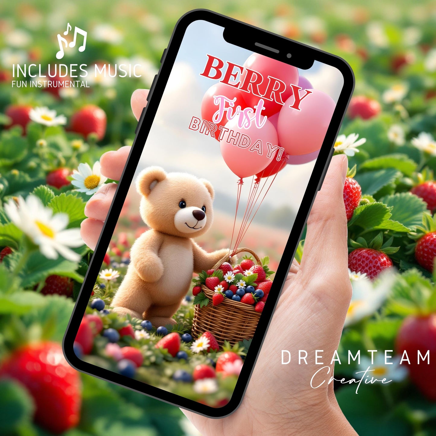 BERRY FIRST BIRTHDAY Video Invitation Teddy Bear 1st Birthday Invitation Digital Berry First Birthday Invite Animated Teddy Bear Evite MP4