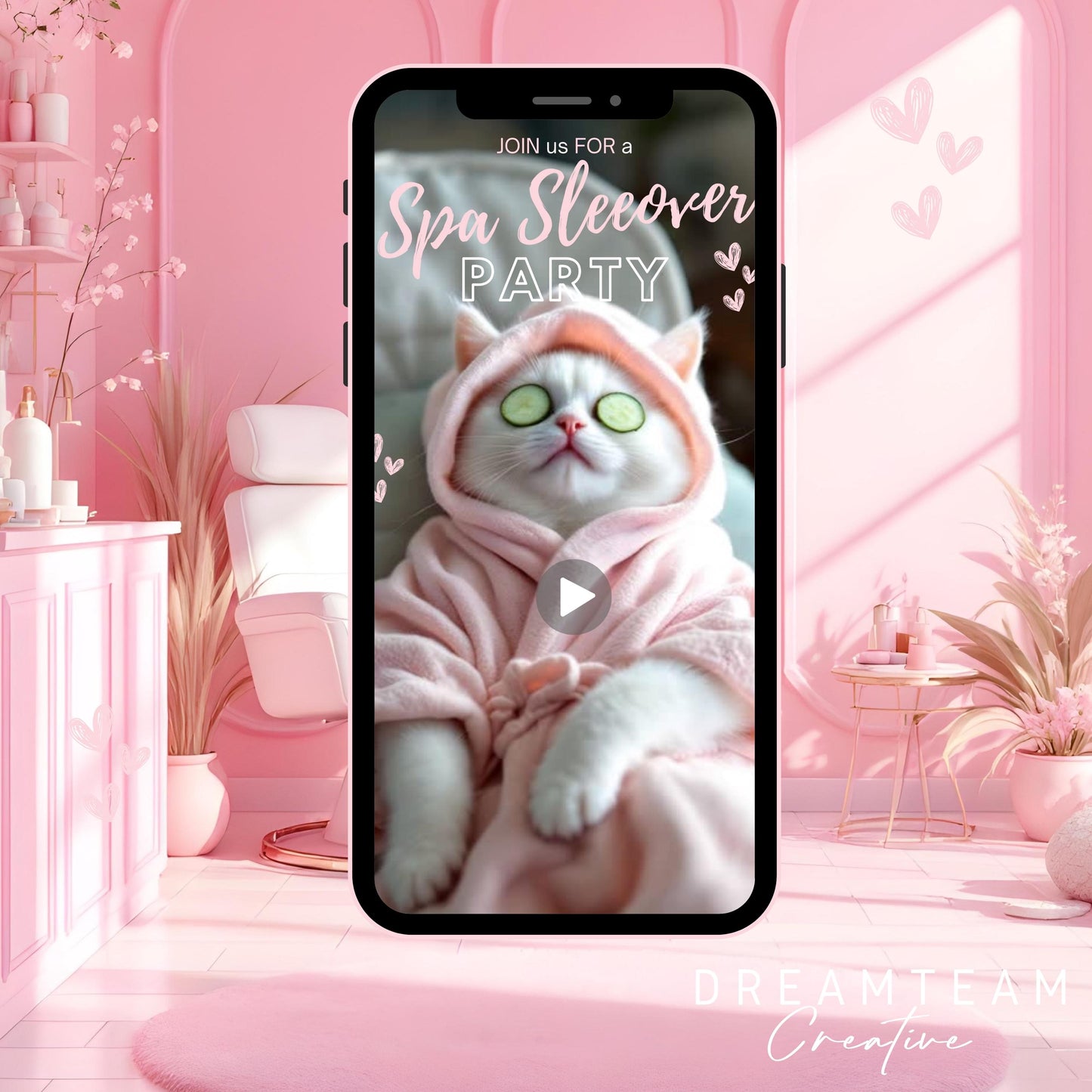 SPA PARTY VIDEO Invitation Digital Spa Sleepover Birthday Video Invitation Animated Cat Spa Party Evite Pamper Party Video Invitation MP4
