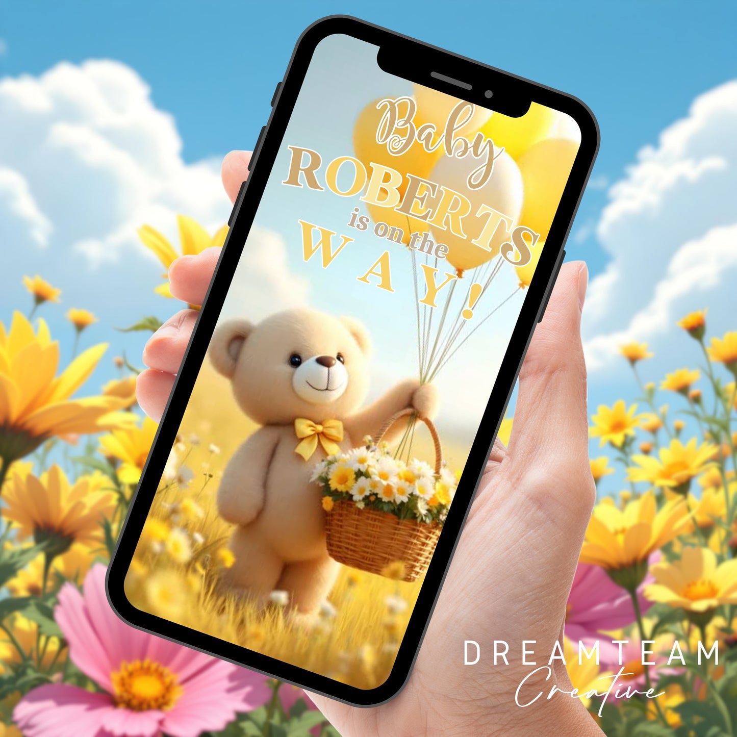 TEDDY BEAR Baby Shower Invitation Yellow Teddy Bear Video Invite Bearly Wait Baby Shower Video Invitation Gender Neutral Baby Shower Evite