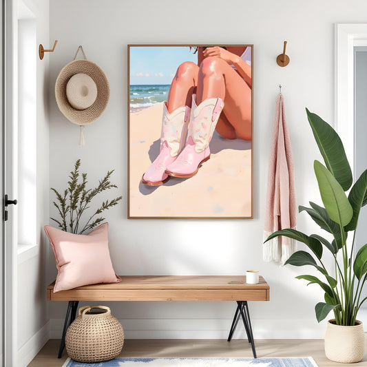 Coastal Cowgirl Print Cowgirl Dorm Room Print Printable Trendy Western Beachy Wall Art Pink Cowgirl Boots Print Digital Download Cowgirl