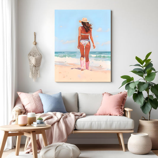 Beach Cowgirl Print Cowgirl Dorm Room Print Trendy Western Beachy Wall Art Pink Cowgirl Boots Print Digital Download Coastal Cowgirl Art
