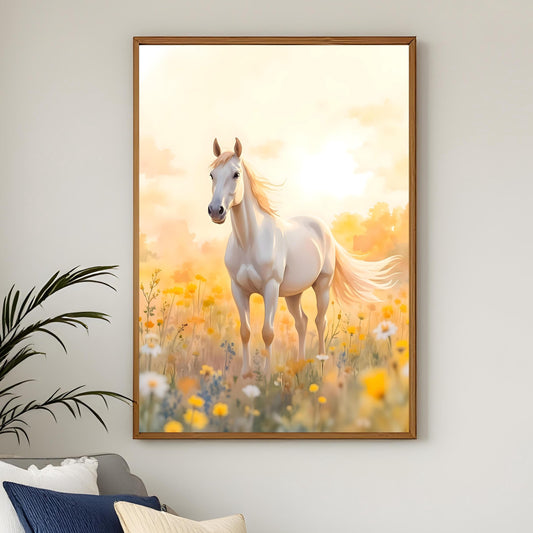 Horse Print Horse Dorm Room Print Printable Horse in Wildflowers Wall Art White Horse in a field of Wildflowers Print Digital Horse Wall Art