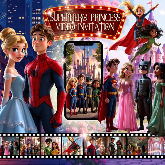 Princess Superhero Video Invitation Digital Princess Superhero Sibling Birthday Video Invite Animated Joint Birthday Video Invitation MP4