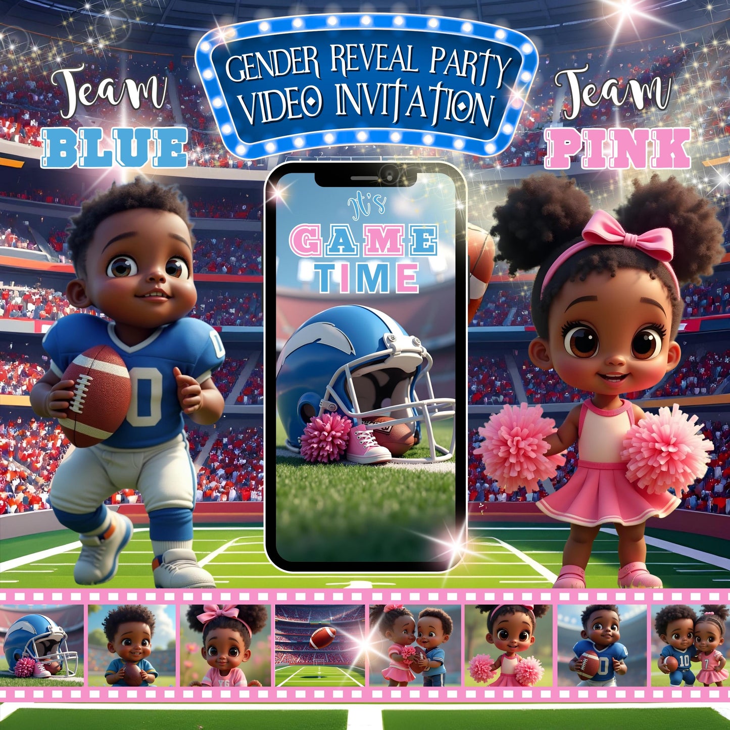 AFRICAN AMERICAN GENDER Reveal Party Video Invitation Football or Cheerleader Gender Reveal Video African American Gender Reveal Party Video