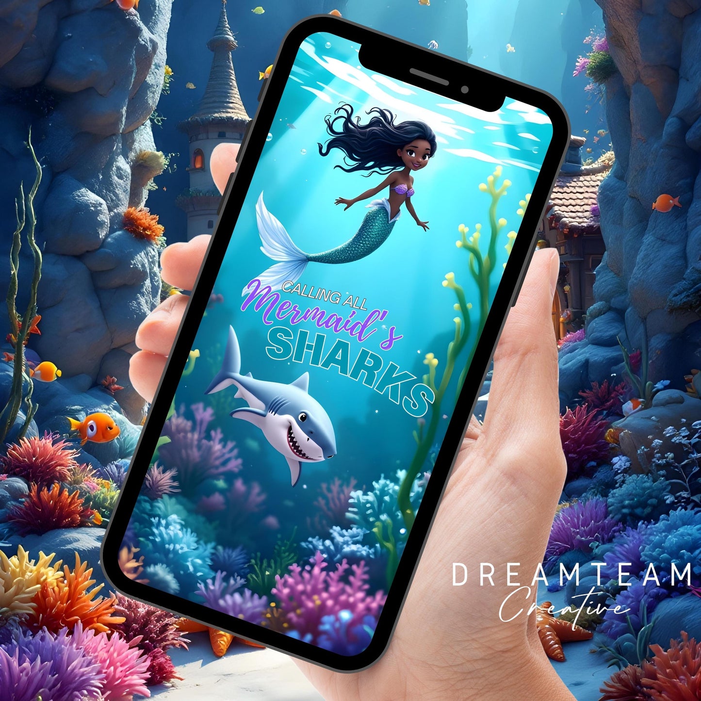 African American Mermaid Shark Video Invitation Digital Dark Skin Mermaid Birthday Video Invite Little Mermaid Evite Sibling Mermaid Shark
