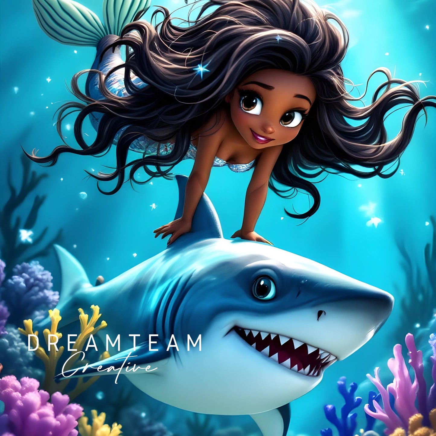 African American Mermaid Shark Video Invitation Digital Dark Skin Mermaid Birthday Video Invite Little Mermaid Evite Sibling Mermaid Shark