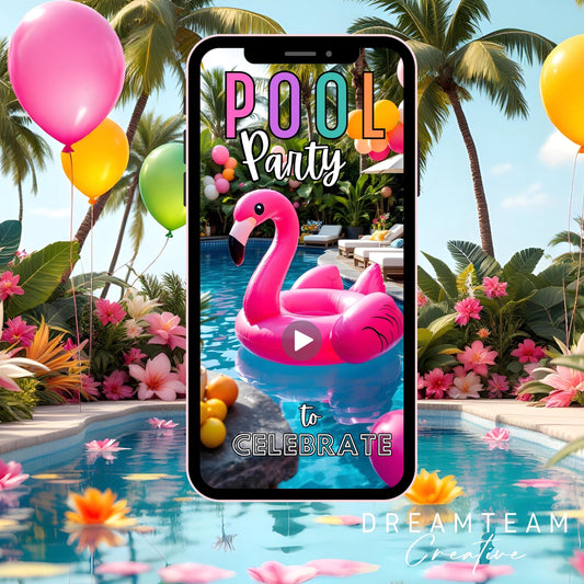 POOL Party Birthday VIDEO Invitation Digital Pool Birthday Invitation Animated Pool Party Invitation Tropical Pool Evite Girl Pool Video MP4
