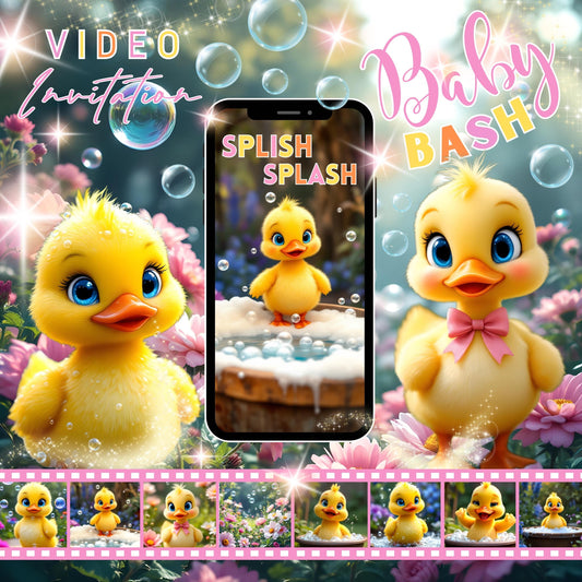 DUCK Baby Shower Video Invitation Duck BUBBLES Video Baby Shower Video Invite Girl Duck Baby Shower Invitation Video Animated Duck Evite MP4