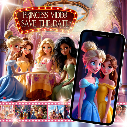 Princess Save the Date Video Invitation Digital Princess Birthday Save the Date Video Invite Animated Princess Evite Princess Party MP4