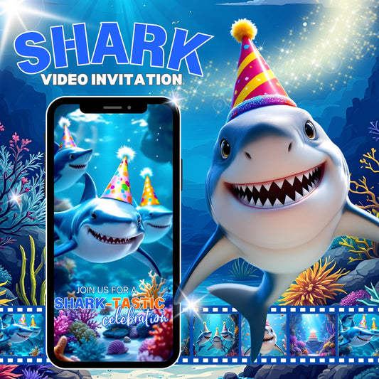SHARK Birthday VIDEO Invitation Digital Pixar Shark Birthday Invitation Animated Shark Evite Cute Shark Party Invitation Shark Party MP4