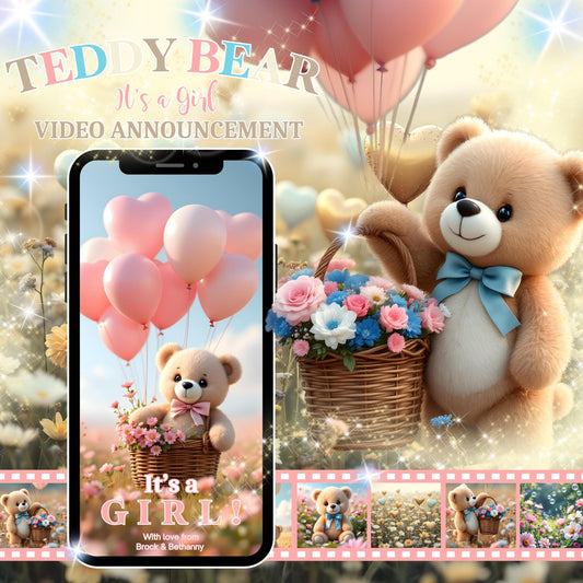 GENDER REVEAL Video Announcement Pregnancy Announcement Video Teddy Bear Gender Reveal Video It's a Girl Teddy Bear Video Gender Reveal MP4