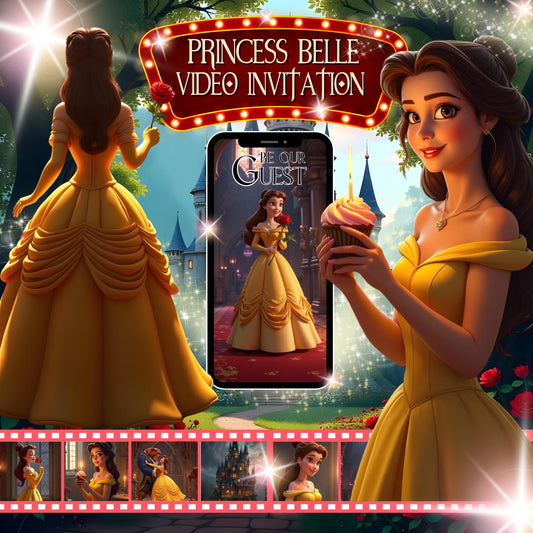 PRINCESS BELLE Video Invitation Digital Beauty and the Beast Birthday Video Invite Princess Belle Invitation Video Princess Belle Evite MP4