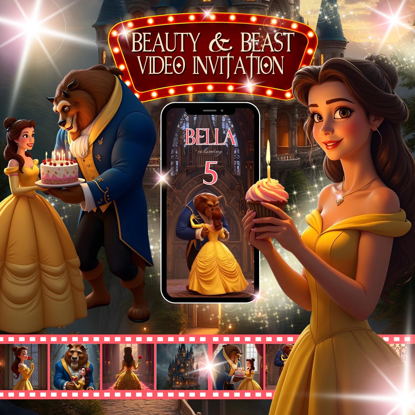 BEAUTY and BEAST Video Invitation Digital Beauty and the Beast Birthday Video Invite Princess Belle Video Invitation Princess Belle Evite