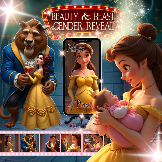 BEAUTY and the BEAST Gender Reveal Girl Baby Announcement Video Pregnancy Announcement Video Gender Reveal Princess Belle Gender Reveal MP4