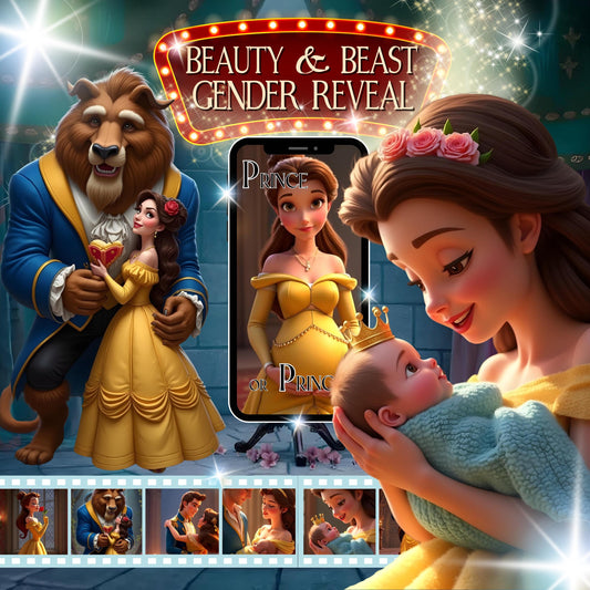 BEAUTY and the BEAST Gender Reveal Boy Baby Announcement Video Pregnancy Announcement Video Gender Reveal Princess Belle Gender Reveal Movie