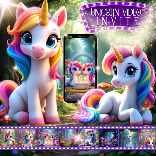 RAINBOW UNICORN Video Invitation for Birthday Party Digital Animated Unicorn Fairy-tale Invite Cute Editable Unicorn Party Video Invite MP4