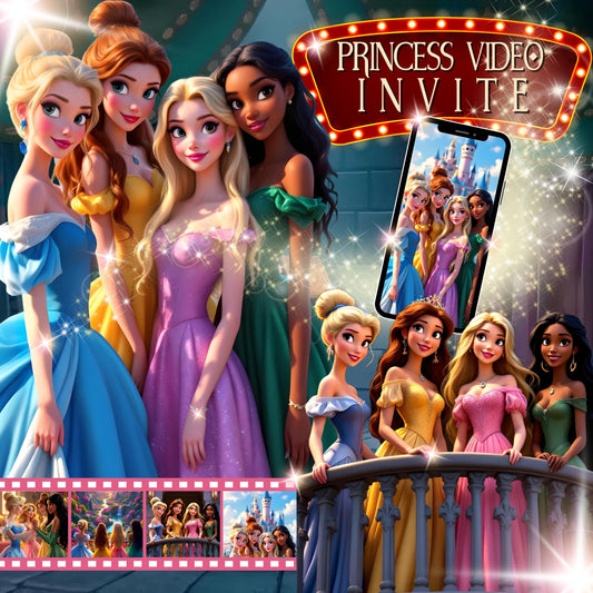 PRINCESS Birthday Video Invitation Digital Princess Birthday Video Invite Animated Princess Evite Princess Birthday Party Video Evite MP4