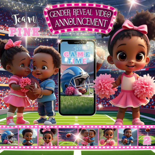 AFRICAN AMERICAN GENDER Reveal Video Announcement Football or Cheerleader Gender Reveal Video African American Girl Video Baby Announcement