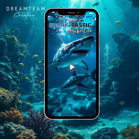 SHARK Birthday VIDEO Invitation Digital Shark Birthday Invitation Animated Shark Evite Shark Party Invitation Shark Party Evite Shark MP4