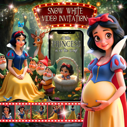 SNOW WHITE Video Invitation Snow White Baby Shower Video Invite Princess Baby Shower Video Princess Snow White Girl Baby Shower Evite MP4
