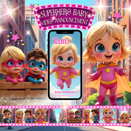 GENDER REVEAL Video Announcement Superhero Gender Reveal Video Girl Superhero Video Baby Announcement Its a Girl Superhero Gender Reveal MP4