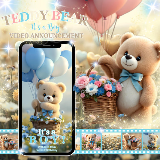 GENDER REVEAL Video Announcement Pregnancy Announcement Video Teddy Bear Gender Reveal Video It's a Boy Teddy Bear Video Gender Reveal MP4